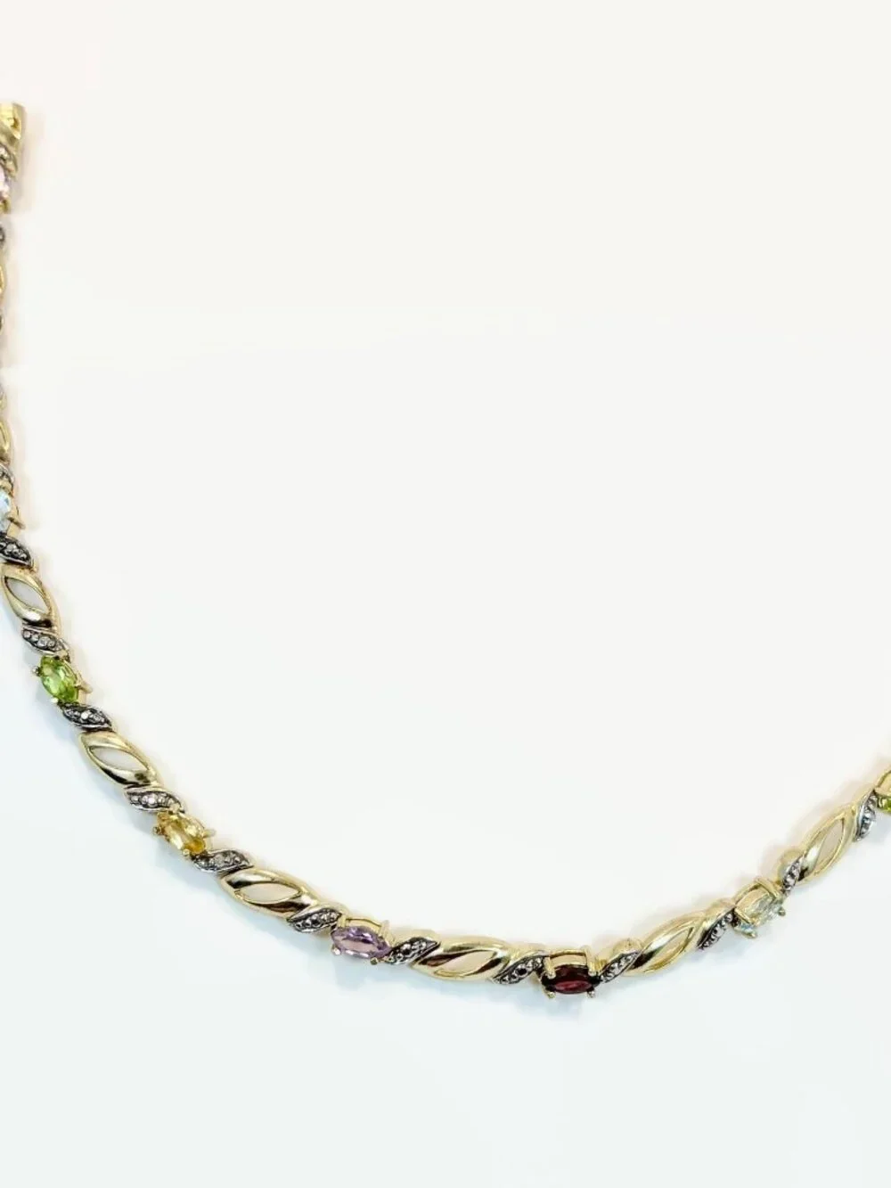 Gemstone Bracelet, Sterling Silver, Blue Topaz, Garnet, Amethyst, Peridot - Picture 6 of 6